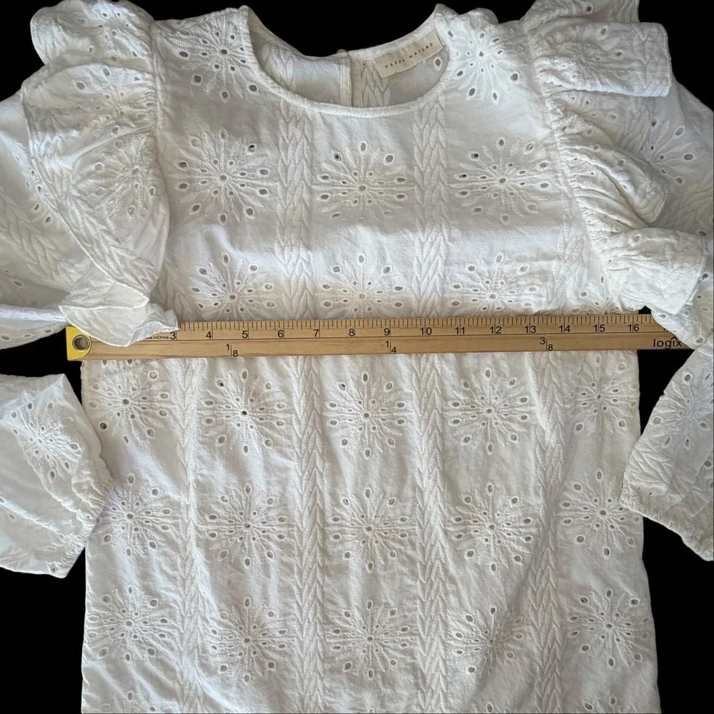 Happy Nature 100% Cotton Eyelet Long Sleeve Top Blouse Sz S Boho Chic Prairie